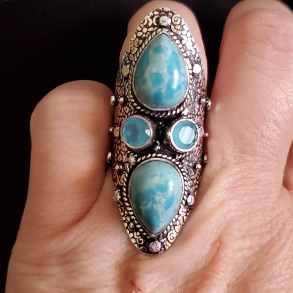 New Mosaic Jasper & Chalcedony 925 Silver Statement Ring. - Picture 15 of 16